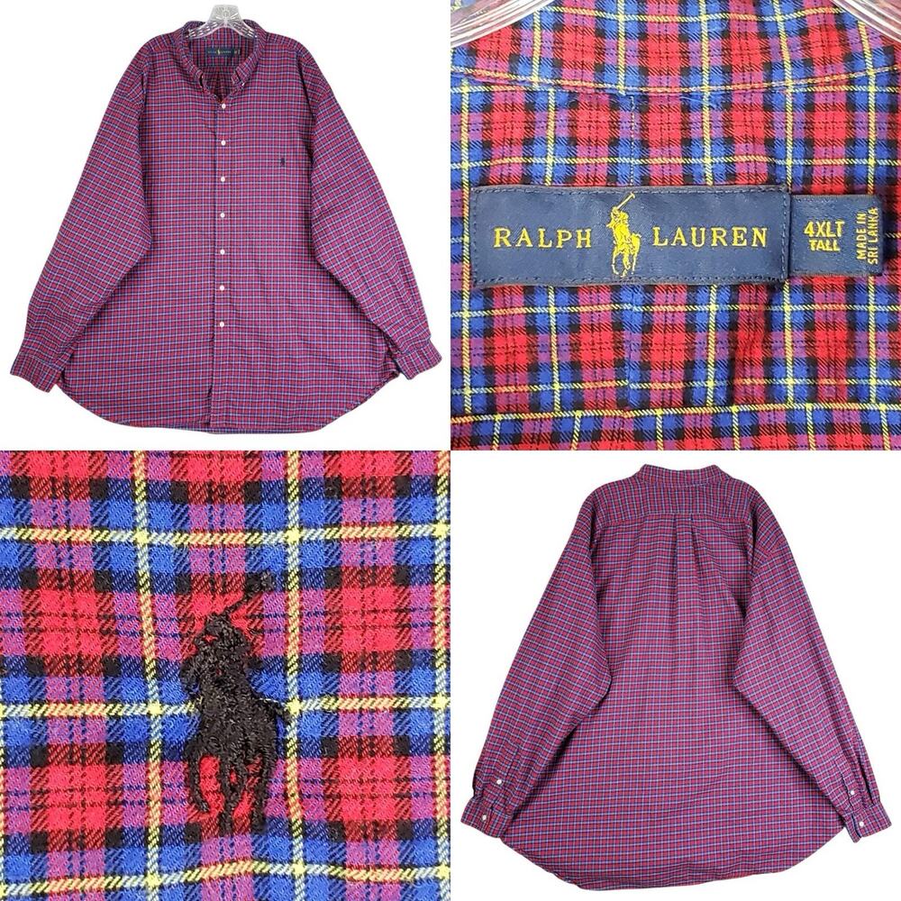 Polo Ralph Lauren Shirt Mens Size 4XLT Red Plaid Button Down Oxford LS